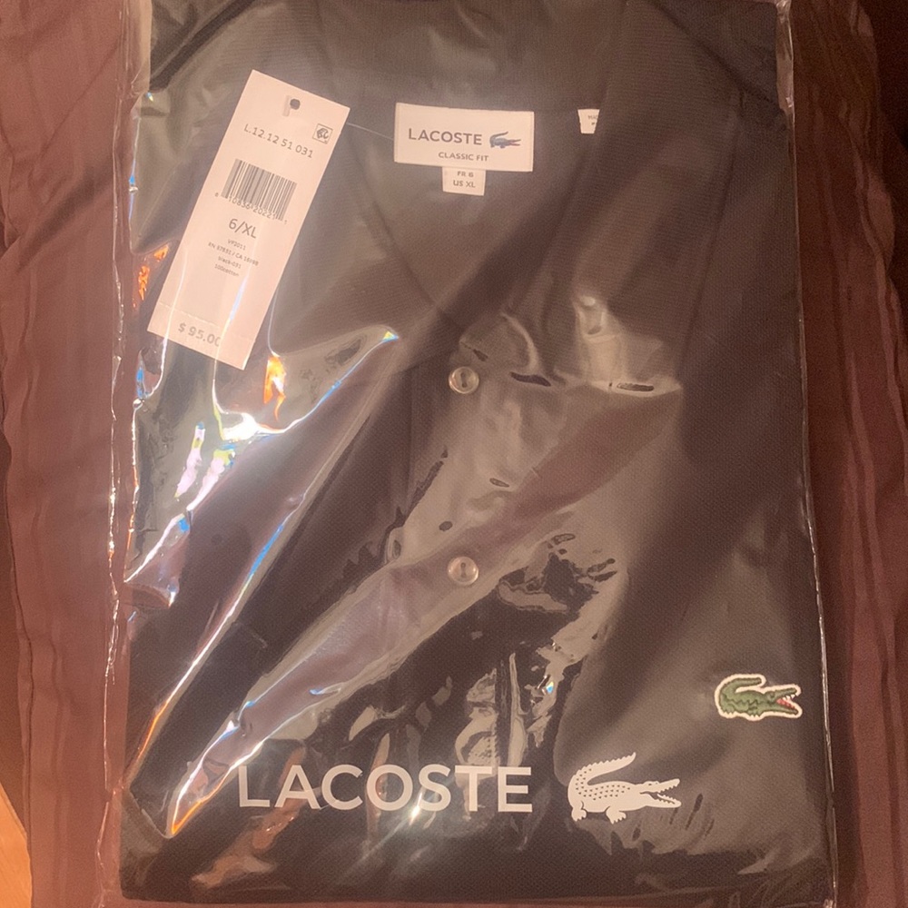 Lacoste Mens Classic Fit XL Black Polo Shirt 100% cotton